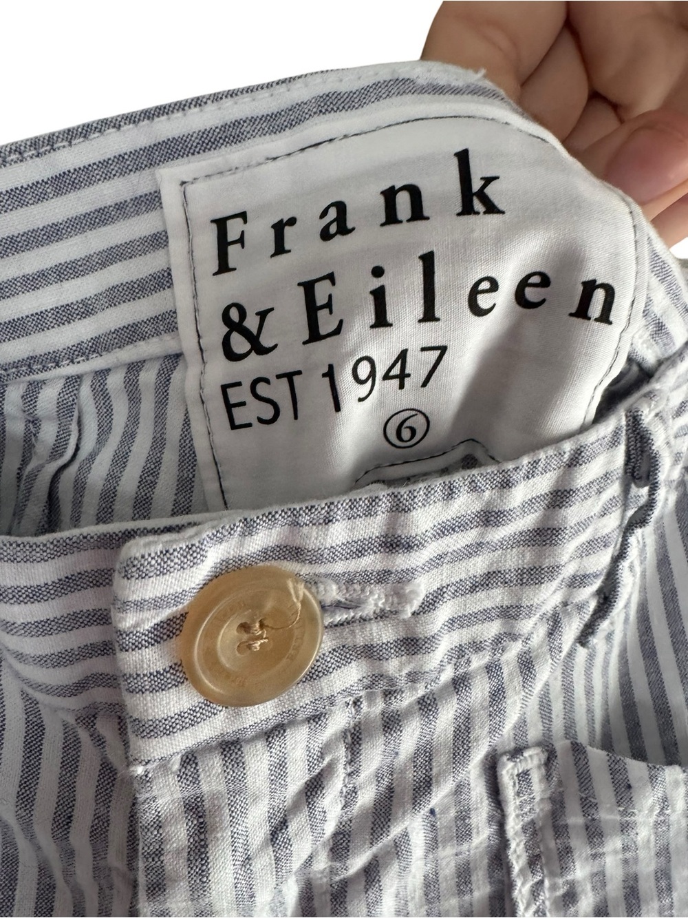 Frank & Eileen Limerick 6 Linen Wide Leg Utility Navy and White Stripe Pants - Picture 7 of 8